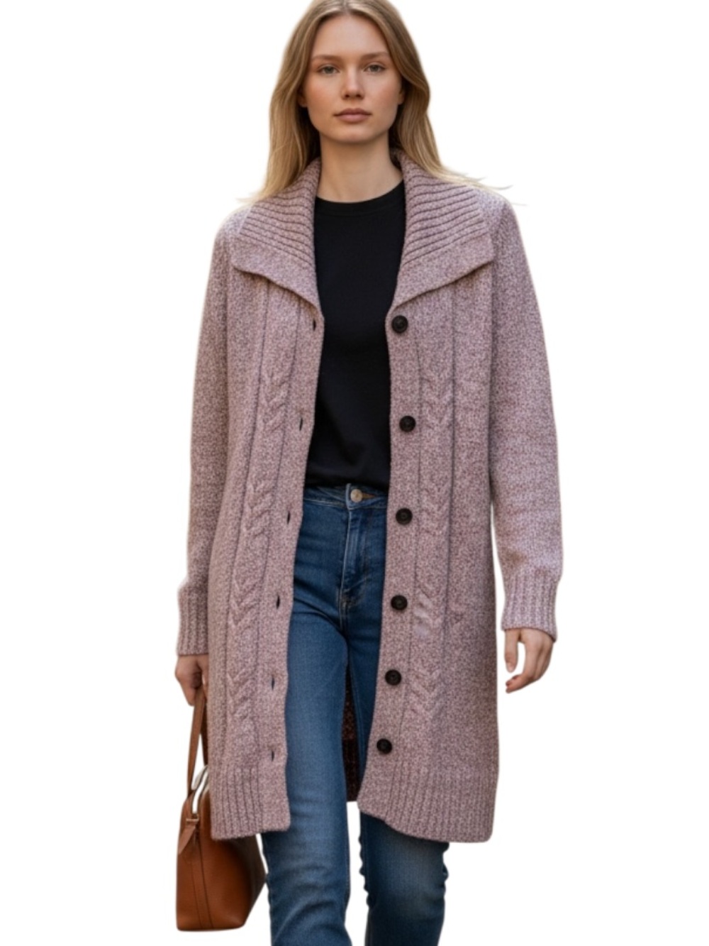 Christopher & Banks Long Button-Front Cardigan - Mauve